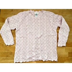 Yarnworks Soft Pink Crochet Vintage Sweater Scalloped Edge Long Sleeve Women's M